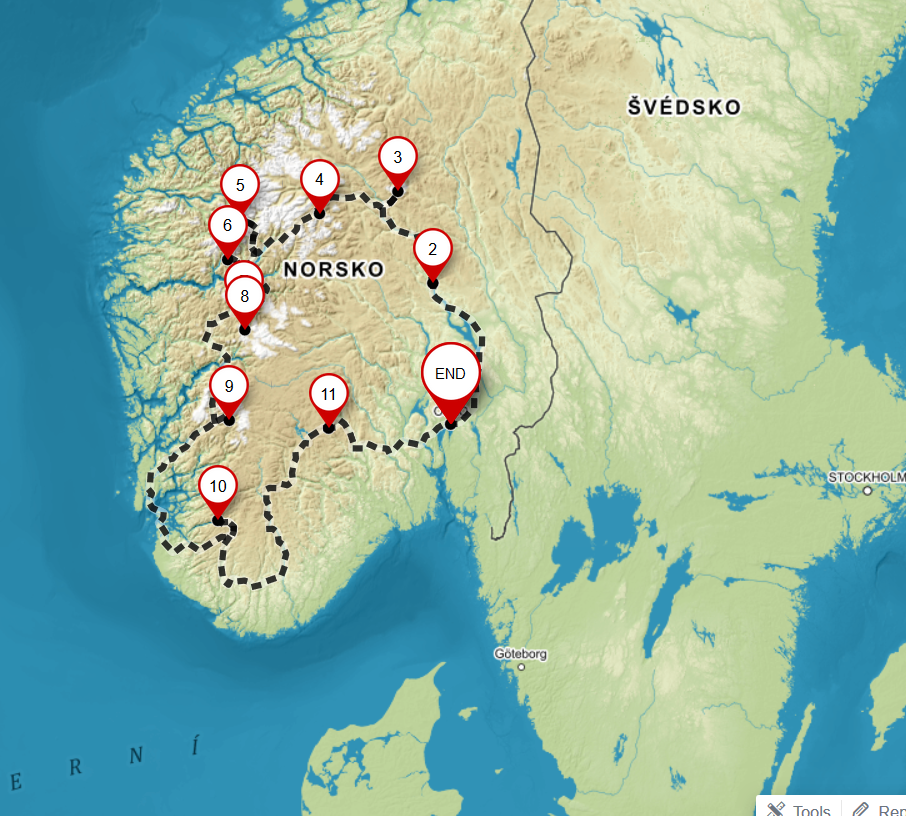 Itinerář - Střední a jižní Norsko karavanem 2
