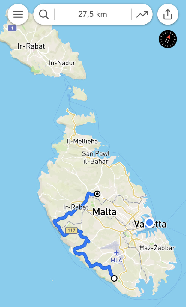 6.5.2023 - Den 2 - dalších 30 km, přes Zurrieq, Blue Grotto do Mdina a Rabat